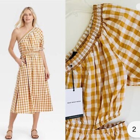 Who What Wear Yellow Gingham One-Shoulder Dress.   <<<65>>>> - Picture 1 of 7